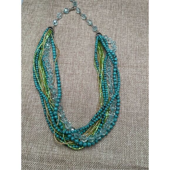 VINTAGE IRIDESCENT GREEN SEED BEADS MULTI-STRANDS TORSADE NECKLACE - Picture 3 of 7